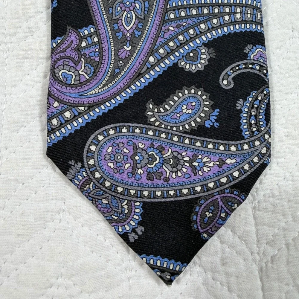 Daniel Cremieux Signature Mens Tie Paisley Silk‎ Black Purple 7 Fold 60